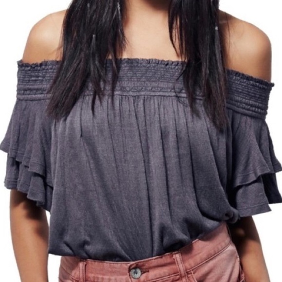 FREE PEOPLE Santorini off the shoulder grey top - Picture 3 of 10